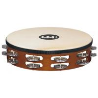 MEINL TAMBOURIN BOIS 10" ALUMINIUM JINGLE - AFRICAN BROWN AVEC PEAU