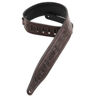 Photo LEVYS M17T02 SANGLE CUIR MOTIFS GEOMETRIC GRAVÉS DARK BROWN
