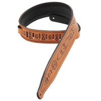 Photo LEVYS M17T02 SANGLE CUIR MOTIFS GEOMETRIC GRAVÉS RUSSET