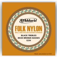 D'ADDARIO EJ34 FOLK NYLON BALL END 80/20 BRONZE/BLACK