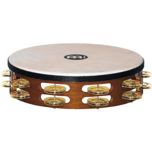 meinl tambourin bois avec peau 2 rangées de cymbalettes laiton