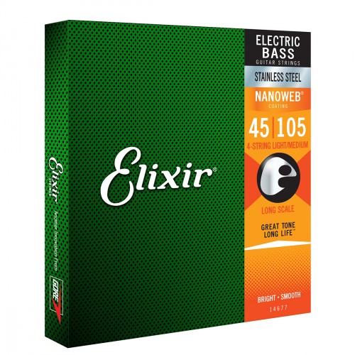 ELIXIR 14677 BASS NANOWEB STAINLESS STEEL MEDIUM 45-105