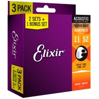 Photo ELIXIR 16027 FOLK NANOWEB PHOSPHOR BRONZE CL 11-52 PACK DE 3 JEUX