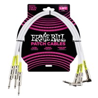 ERNIE BALL 6056 CABLES PATCH DROITS/COUDS BLANCS 46CM (X3)