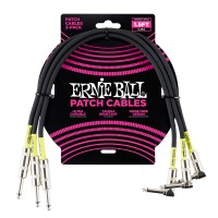 ERNIE BALL 6076 CABLES PATCH DROITS/COUDS NOIRS 46CM (X3)