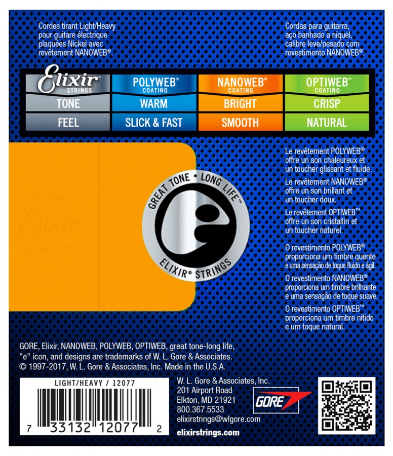 Elixir CEL 12077 Corde pour Guitare électrique nanoweb lh 10-52 