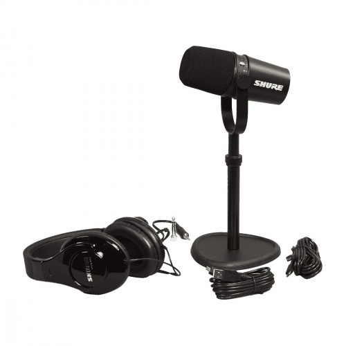 SHURE MV7 BLACK PACK 4 - PACK MICRO + PIED DE TABLE + CASQUE