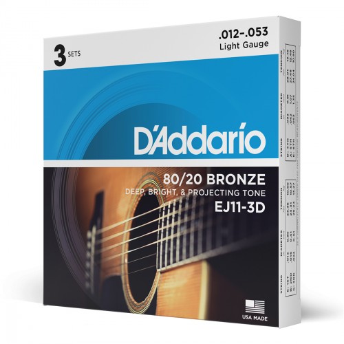 D'ADDARIO EJ11-3D 80/20 BRONZE LIGHT 12/53 PACK DE 3 JEUX