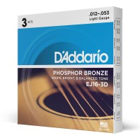 D'ADDARIO EJ16-3D PHOSPHOR BRONZE LIGHT 12/53 PACK DE 3 JEUX