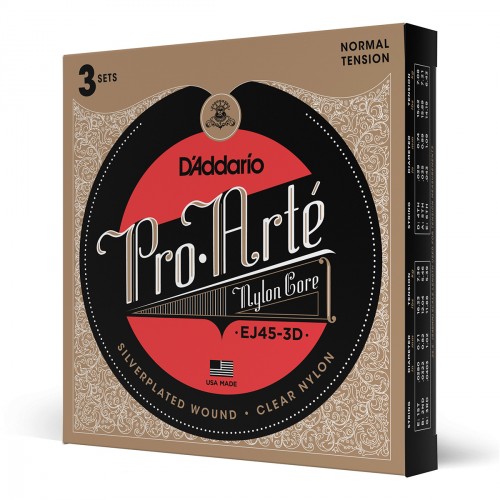 D'ADDARIO EJ45-3D PRO ARTE NORMAL TENSION SILVER/CLEAR PACK DE 3 JEUX