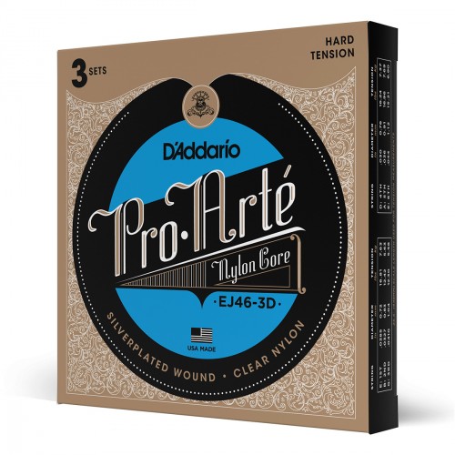 D'ADDARIO EJ46-3D PRO ARTE HARD TENSION SILVER/CLEAR PACK DE 3 JEUX